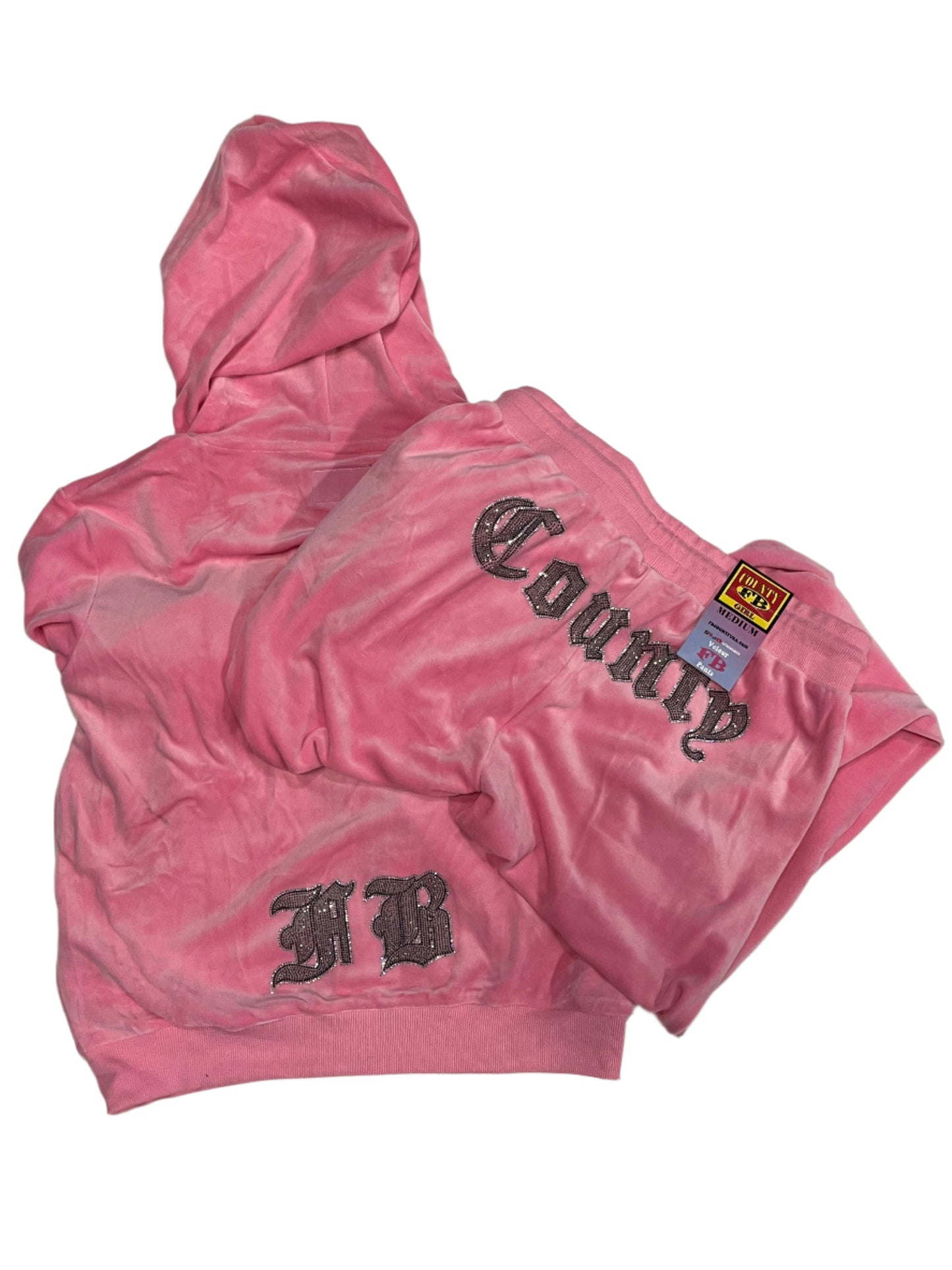FB COUNTY RHINESTONE VELOUR TRACKSUIT FULL SET